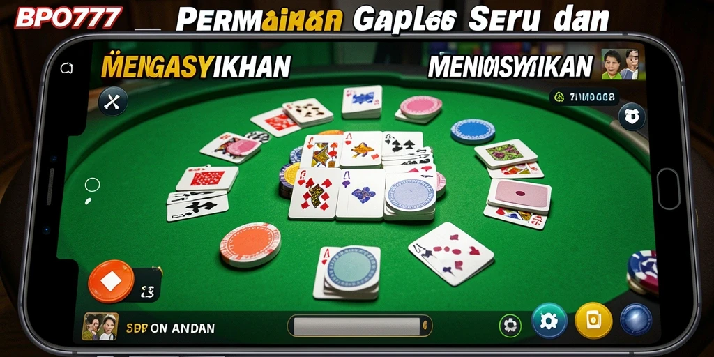 Screenshot utama BPO777 yang menunjukkan gameplay Gaple yang menarik.
