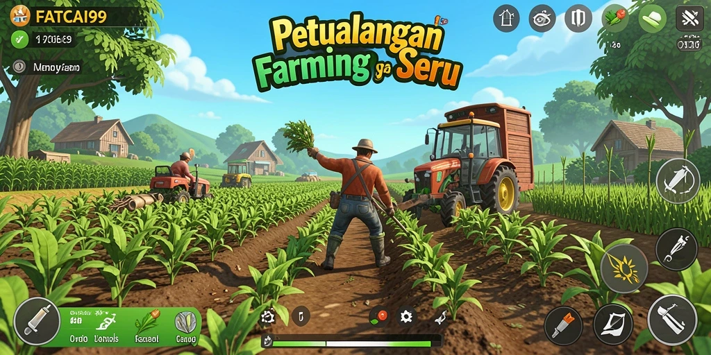 Tampilan gameplay seru di FATCAI99 yang menggambarkan aktivitas pertanian.