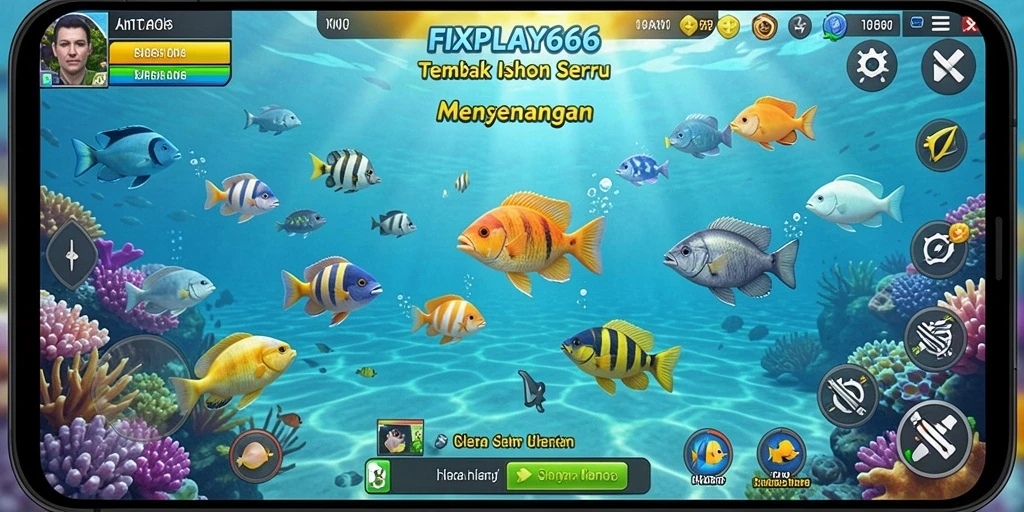 Screenshot gameplay FIXPLAY666 menunjukkan aksi menembak ikan yang seru.