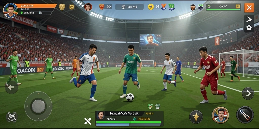 GACORX menampilkan aksi seru pemain di lapangan sepak bola.