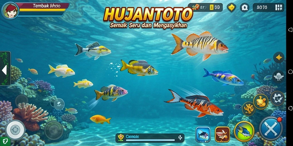 Tangkapan layar gameplay HUJANTOTO menampilkan aksi seru menembak ikan.