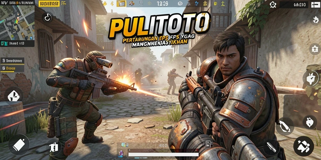 Tampilan seru gameplay PULITOTO dengan pertarungan FPS yang intens.