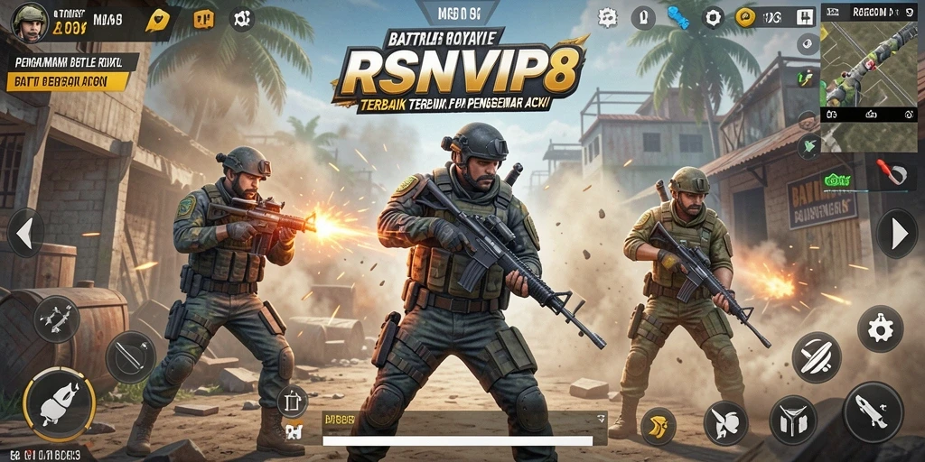 Tampilan action-packed dari gameplay Battle Royale di RSNVIP8.