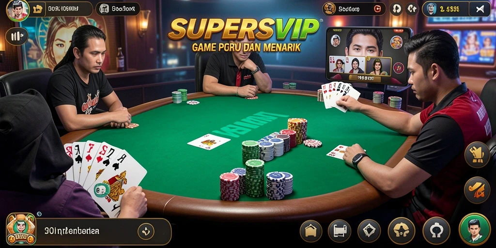 Tampilan gameplay Poker yang mendebarkan di SUPERSVIP.