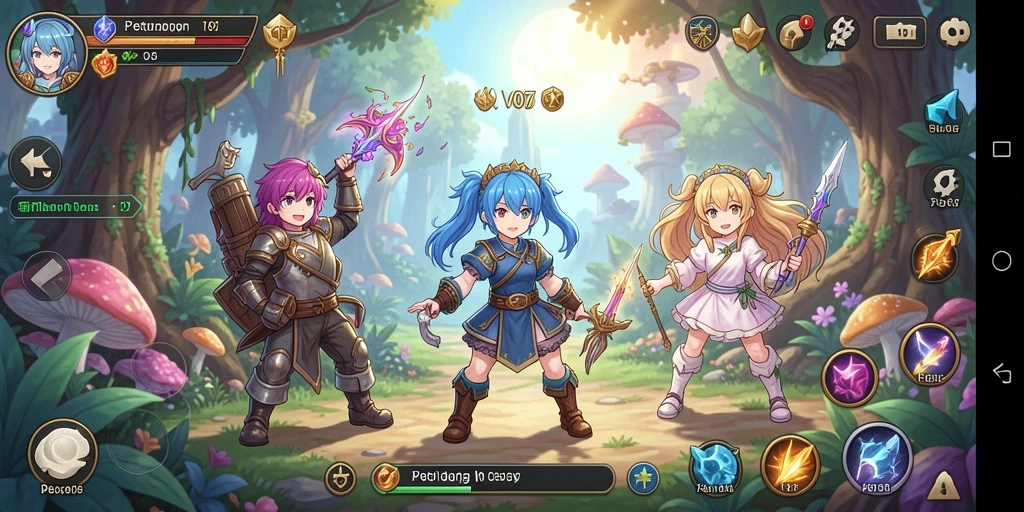 Screenshot utama V07 menampilkan karakter anime dalam aksi pertarungan.